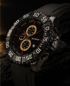 ⌚️CURREN Luxury Black Sport Chronograph Watch for Men | Premium Silicone Strap | Quartz Movement | Waterproof Style✨