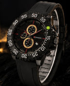 ⌚️CURREN Luxury Black Sport Chronograph Watch for Men | Premium Silicone Strap | Quartz Movement | Waterproof Style✨