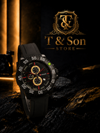 ⌚️CURREN Luxury Black Sport Chronograph Watch for Men | Premium Silicone Strap | Quartz Movement | Waterproof Style✨