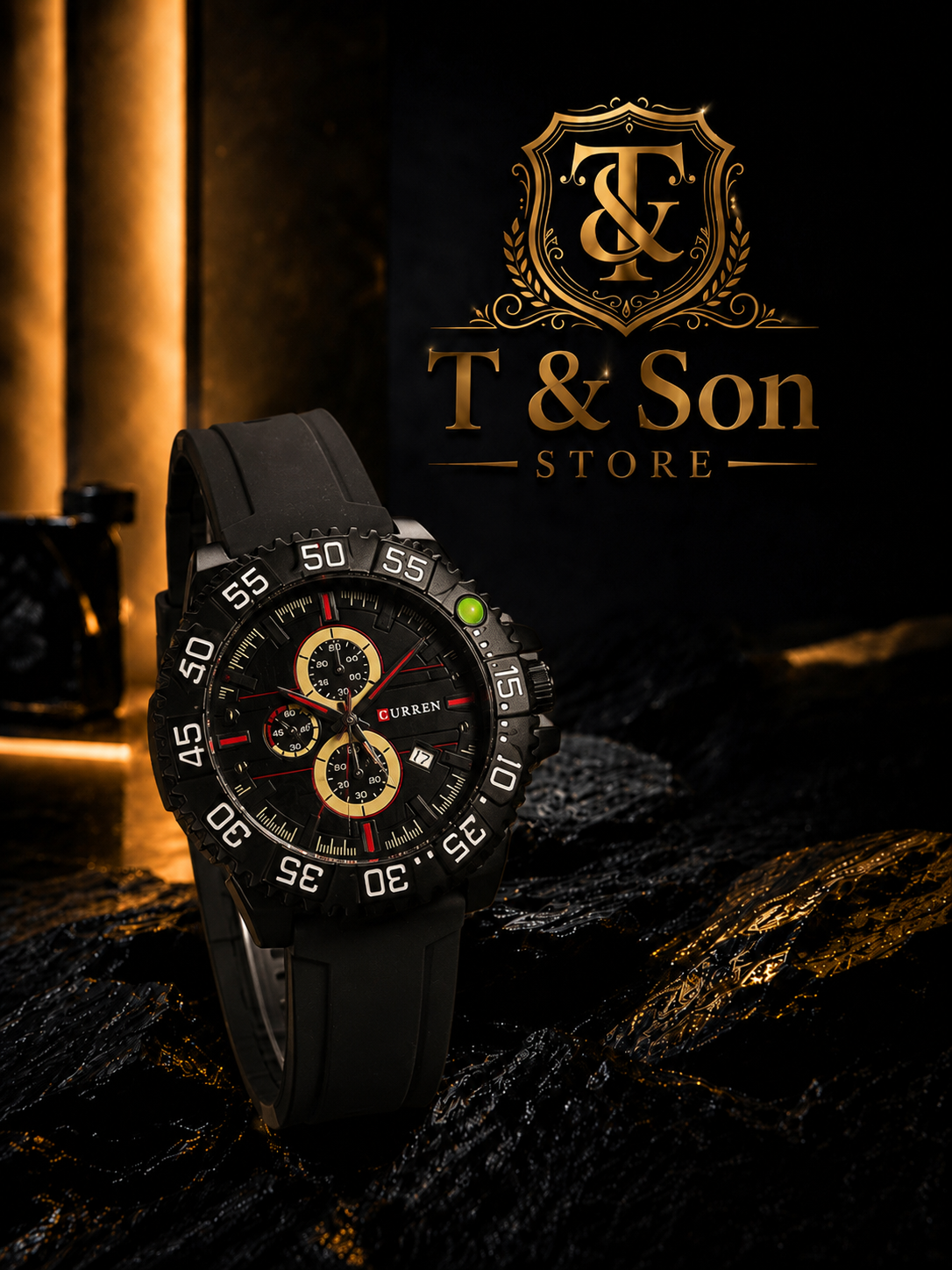 ⌚️CURREN Luxury Black Sport Chronograph Watch for Men | Premium Silicone Strap | Quartz Movement | Waterproof Style✨