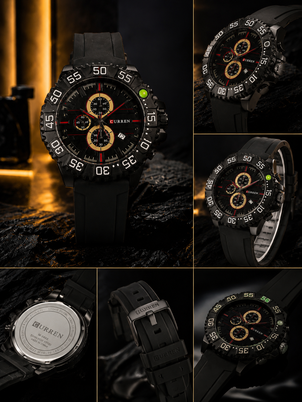 ⌚️CURREN Luxury Black Sport Chronograph Watch for Men | Premium Silicone Strap | Quartz Movement | Waterproof Style✨